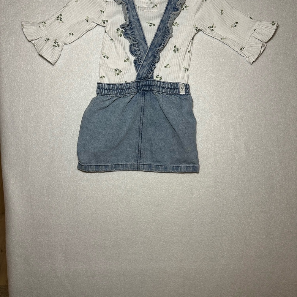 7 For All Mankind Denim Ruffle Jumper & Floral Shirt 2 Piece Baby Toddler 24M - Picture 2 of 4